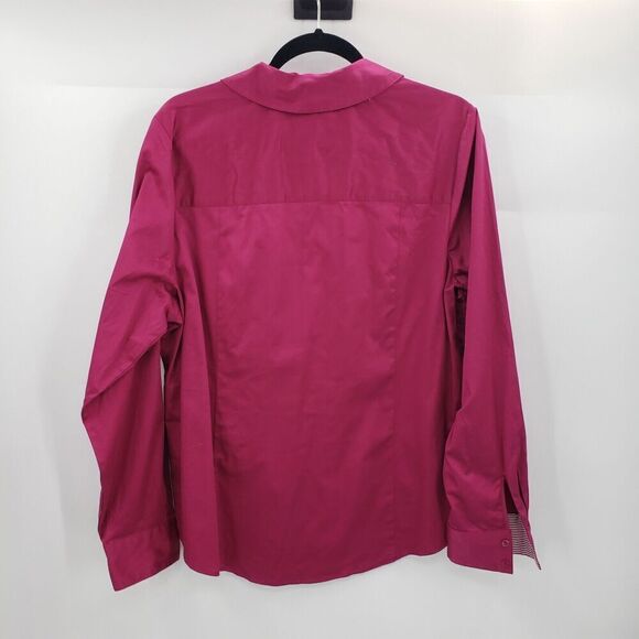 Lane Bryant 18 Purple Button Up Blouse Womens Plus Cotton Blend Stretch Top - Picture 9 of 10